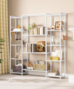 YITAHOME Estantería, Librería Industrial para Libros con 13 estantes, Estantería de pie con Estructura de Metal, Estante de Almacenamiento, para Sala de Estar, Oficina en casa, Blanco Puro