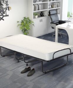 COSTWAY Cama de Invitados de 80 x 190 cm, con colchón de Espuma viscoelástica de 10 cm de Grosor, Cama de Metal de hasta 120 kg, Cama Plegable con Ruedas