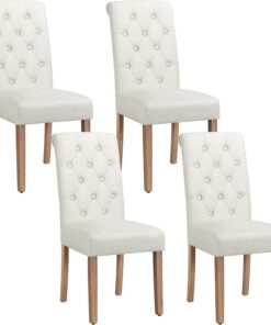 Yaheetech Juego de 4 Sillas de Comedor Silla Acolchada de Tela Beige | Ergonómico, Diseño Moderno, con Respaldo Alto, Montaje Rápido, Tejido transpirable, Silla Tela para Comedor Cocina