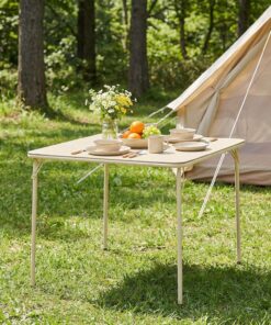 FurnitureR Mesa de Comedor Cuadrada Plegable, Escritorio portátil para 4 Personas, Adultos, Adolescentes, niños, niñas, Interior, Exterior, 86 x 86 x 71 cm, Color Camello
