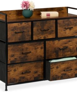 Relaxdays Cómoda 7 Cajones, 85 x 100 x 30,5 cm, Mueble Recibidor, Pasillo y Dormitorio, Cajonera Moderna, Marrón y Negro
