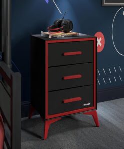 X-Rocker Arcane - Cómoda de lona con 3 cajones, mueble de almacenamiento lateral con 3 cajones de tela para sala de estar, dormitorio, armario, pasillo, color negro y rojo