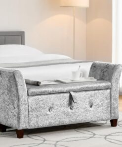 Vida Designs Seville - Otomana de Almacenamiento, baúl de Tela con Tapa, Asiento, Taburete, Banco de Ventana, baúl, Caja de Almacenamiento de Juguetes, Puff, reposapiés, Terciopelo Plateado