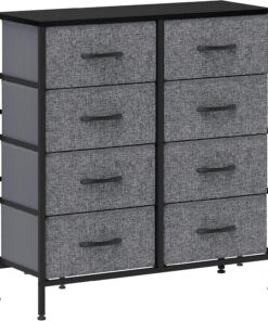 HOMCOM Cómoda de tela con 8 cajones de tela, marco de acero y parte superior de madera para guardería, sala de estar, pasillo, color negro