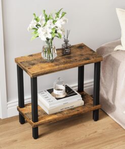 Mesa Auxiliar Pequeña de Madera de Ideal para Salón o Dormitorio Medidas 50x50x58cm Mesa Centro à Deux Niveaux Elegante y Funcional Rectangular Marrón Vintage LET511R