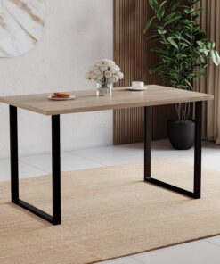 Vida Designs Mesa de Comedor de 4 plazas con Patas de Metal Negro en Forma de U, Mueble Moderno de Cocina y Comedor, (Roble)