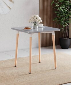 Vida Designs Batley - Mesa de Comedor Cuadrada con Patas de Madera de Haya Maciza, Comedor Moderno (Gris, 2 plazas)