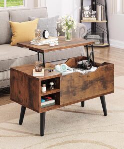 YITAHOME Mesa de Centro Elevable con Compartimento Oculto, Estante de Almacenamiento Ajustable, Elevador de Resorte, Mesa de Centro con Almacenamiento para Sala de Estar, 80x40x61,5cm, Marrón Rústico