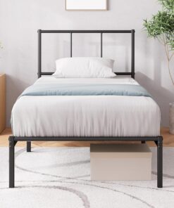 Zinus Justin - Base de Cama Individual de 90 x 190 cm con cabecero (90 x 190 cm) - Base de Cama de Metal con Soporte de Listones de Acero - Espacio de Almacenamiento Debajo - Diseño Moderno - Fácil