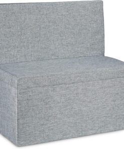 Relaxdays Baúl Almacenamiento, Puff Asiento Almacenaje, Banco con Respaldo, Taburete, Lino, 1 Ud., 73 x 76 x 38 cm, Gris