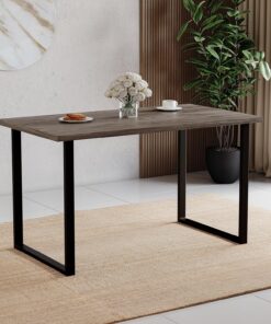 Vida Designs Mesa de Comedor de 4 plazas con Patas de Metal Negro en Forma de U, Mueble Moderno de Cocina y Comedor, Color Nogal